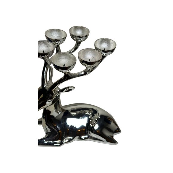 Crate and Barrel Christmas Reindeer Set 6 Round Candle Holder Silver Color Home - Picture 3 of 9